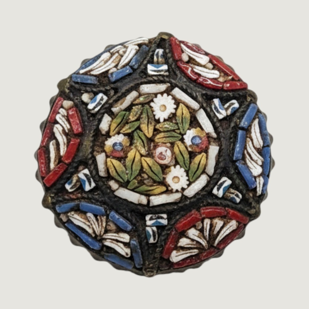 Antique Italian Micro Mosaic Brooch Round‎ Floral Victorian Grand Tour C Clasp